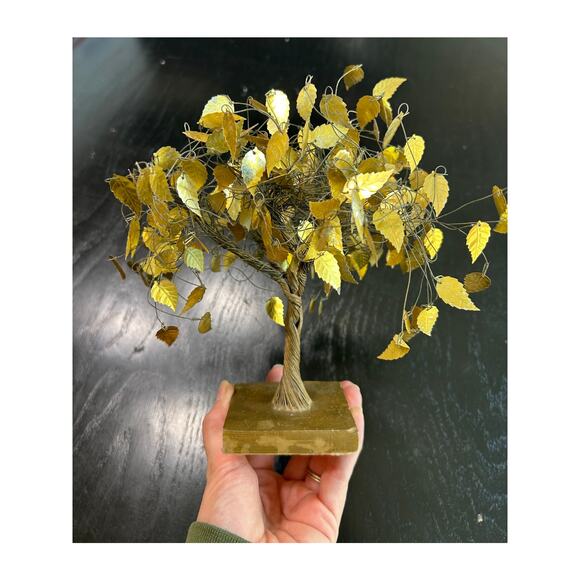 Copper Wire Gold Leaf- MCM- table top shelf decor- wire tree- some wear- whimsy - Picture 1 of 8